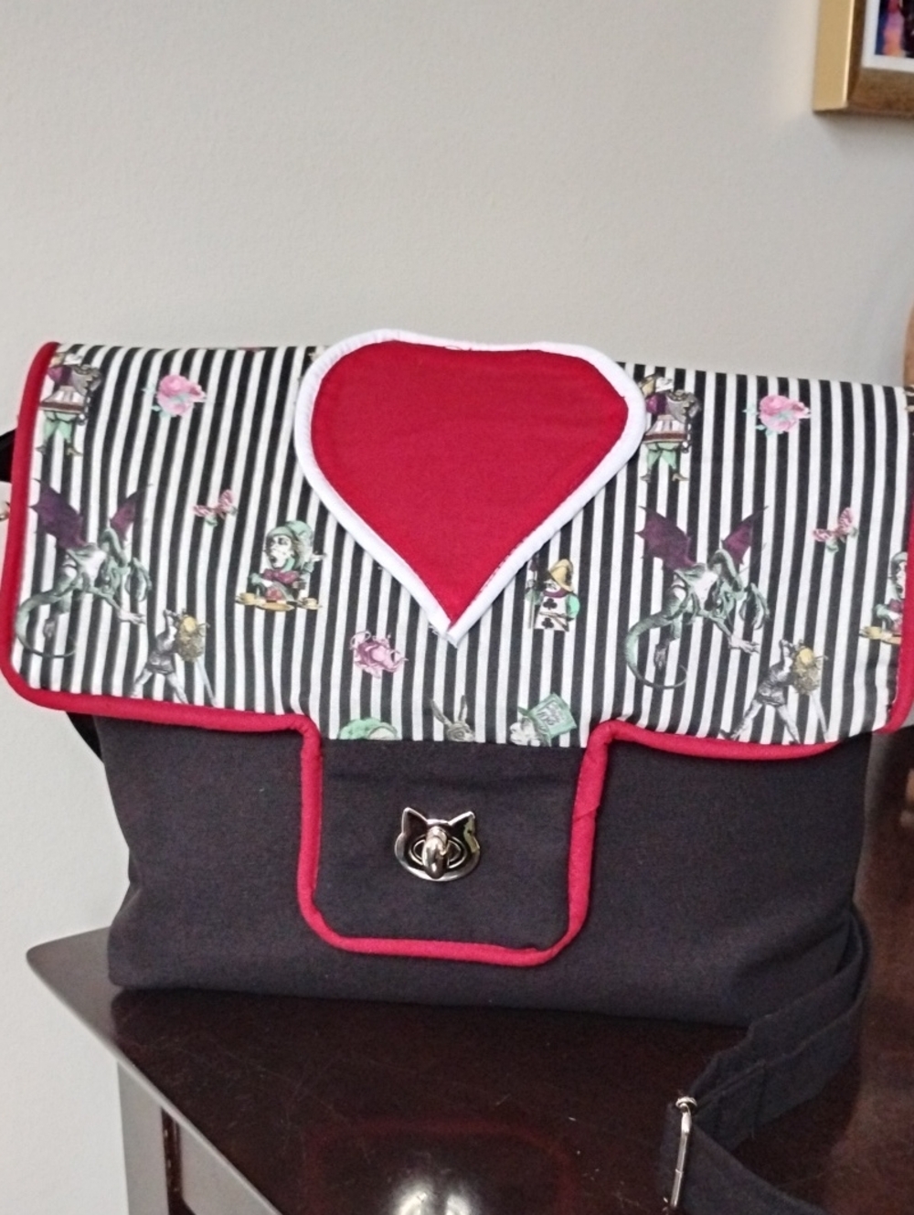 Gothic Alice Heart-Accent Cotton Canvas Messenger Bag.